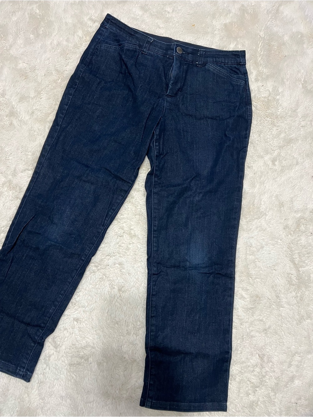 Christopher & Banks Women's Dark Blue Straight-Leg Jeans- Super Stretch Waist